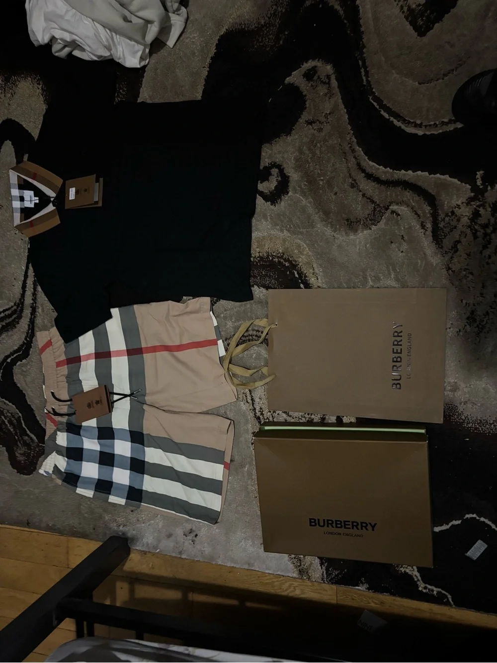 Burberry Black Polo with Signature Beige Check Collar